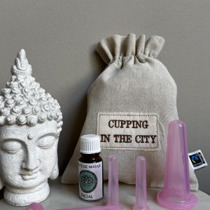 The City Glow Facial Cups set by Cupping in the City - pink sillicone facial cups with cotton pouch