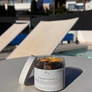 Loose leaf tropical white tea with dried pineapple, mango and apple, served as a natural wellness tea by Cupping in the City.