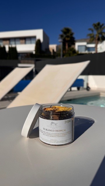 Loose leaf tropical white tea with dried pineapple, mango and apple, served as a natural wellness tea by Cupping in the City.